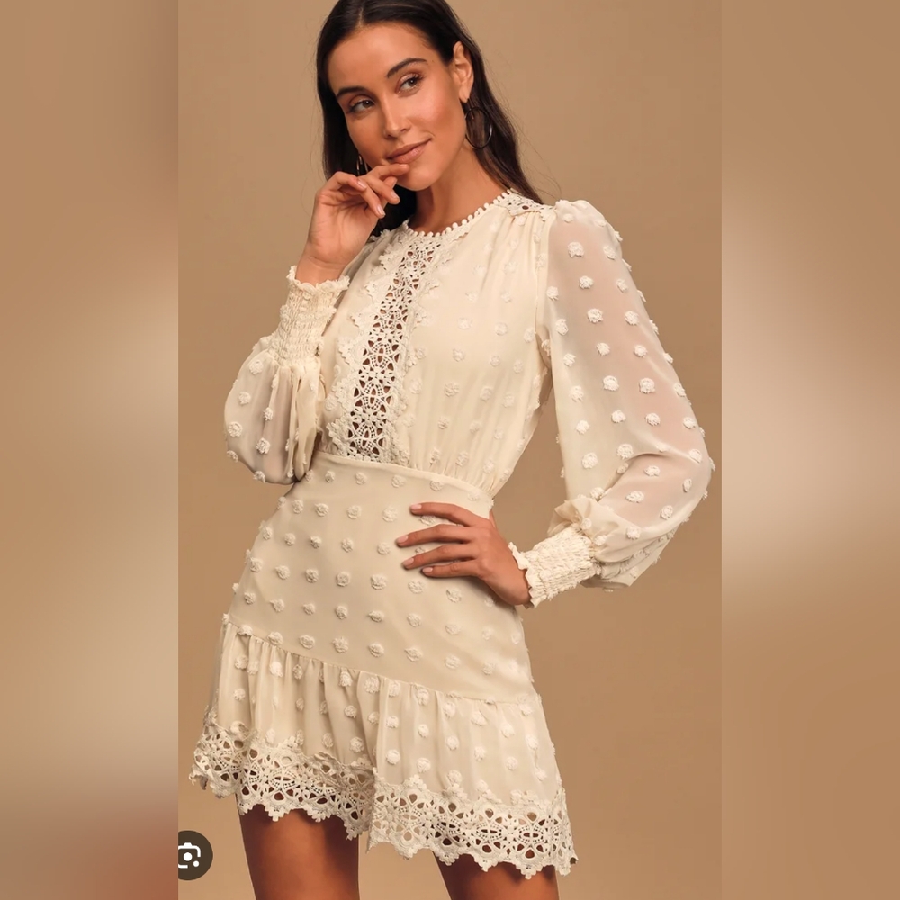 Lulu's Lust Or Love Elegant Cream Lace Embroidered Dress Size Large - Picture 2 of 16